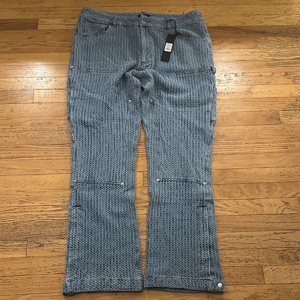 Fashion Nova Men's Blue Patterned Bootcut Jeans